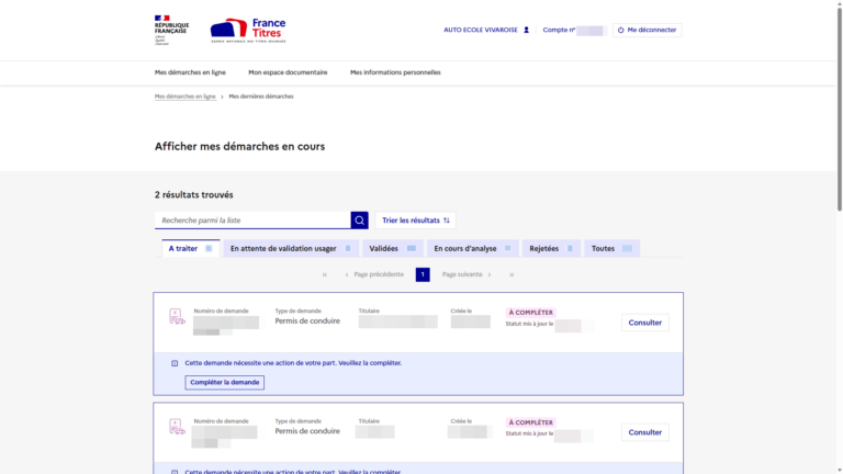 Site internet ANTS dossiers en cours